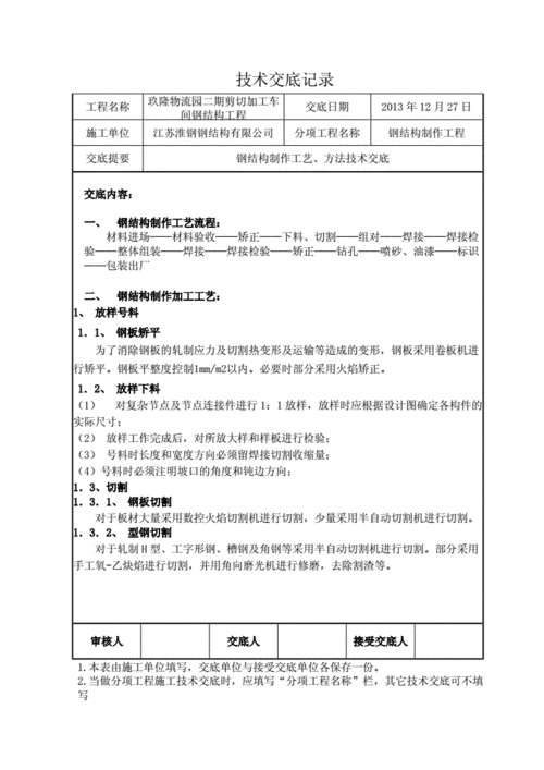 钢结构加工厂技术交底（钢结构厂房施工安全技术交底）