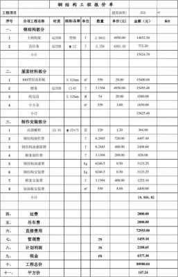 钢结构工程报表（钢结构工程报价单表格大全）